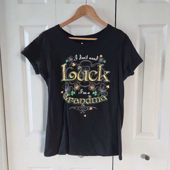 4/$25 Unbranded Black Short Sleeve T-Shirt I Don't Need Luck I'm A Grand… - Picture 1 of 7